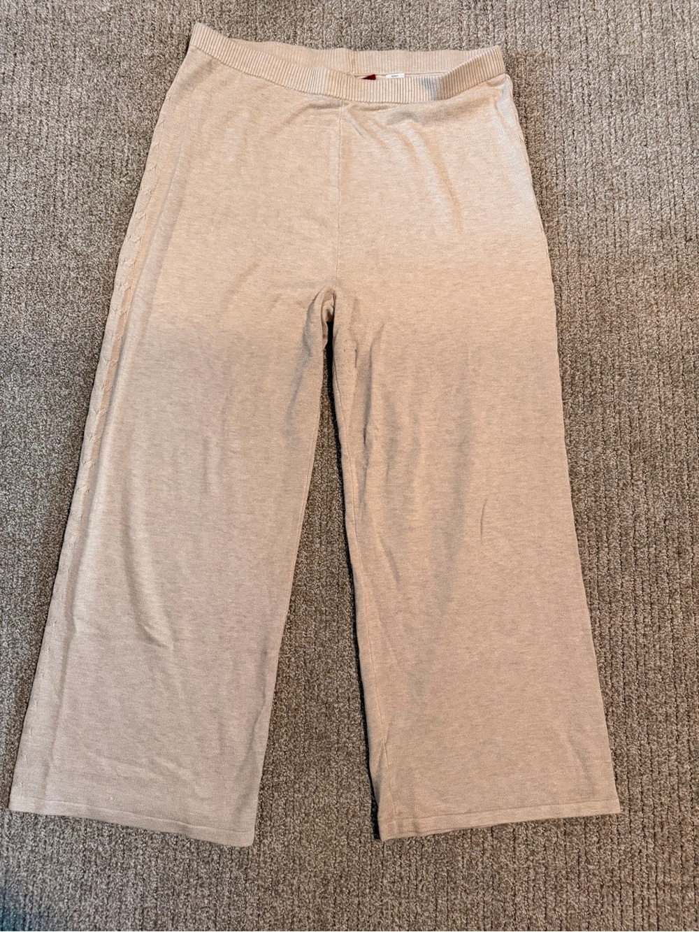 Wide-Leg Cozy Knit Pants - Cream